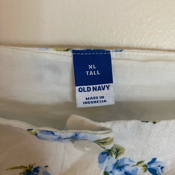 Old Navy Linen Blend Blue and cream Floral Puff Sleeve Blouse XL Tall - Picture 6 of 14